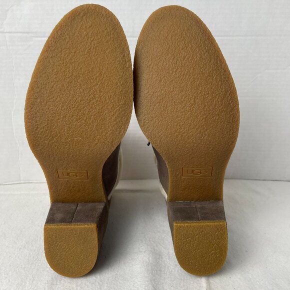 UGG Brown Suede and Wool Lace Up Heeled Boots - Picture 6 of 8